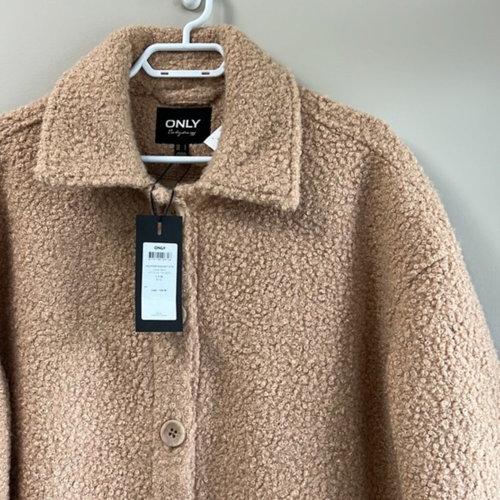 NWT Only Tan Teddy Style Long Sherpa Jacket Size Large - Picture 4 of 9